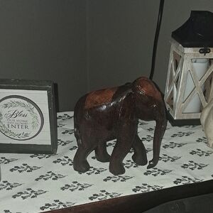 Carved Wooden Elephant Figurine - Dark Brown